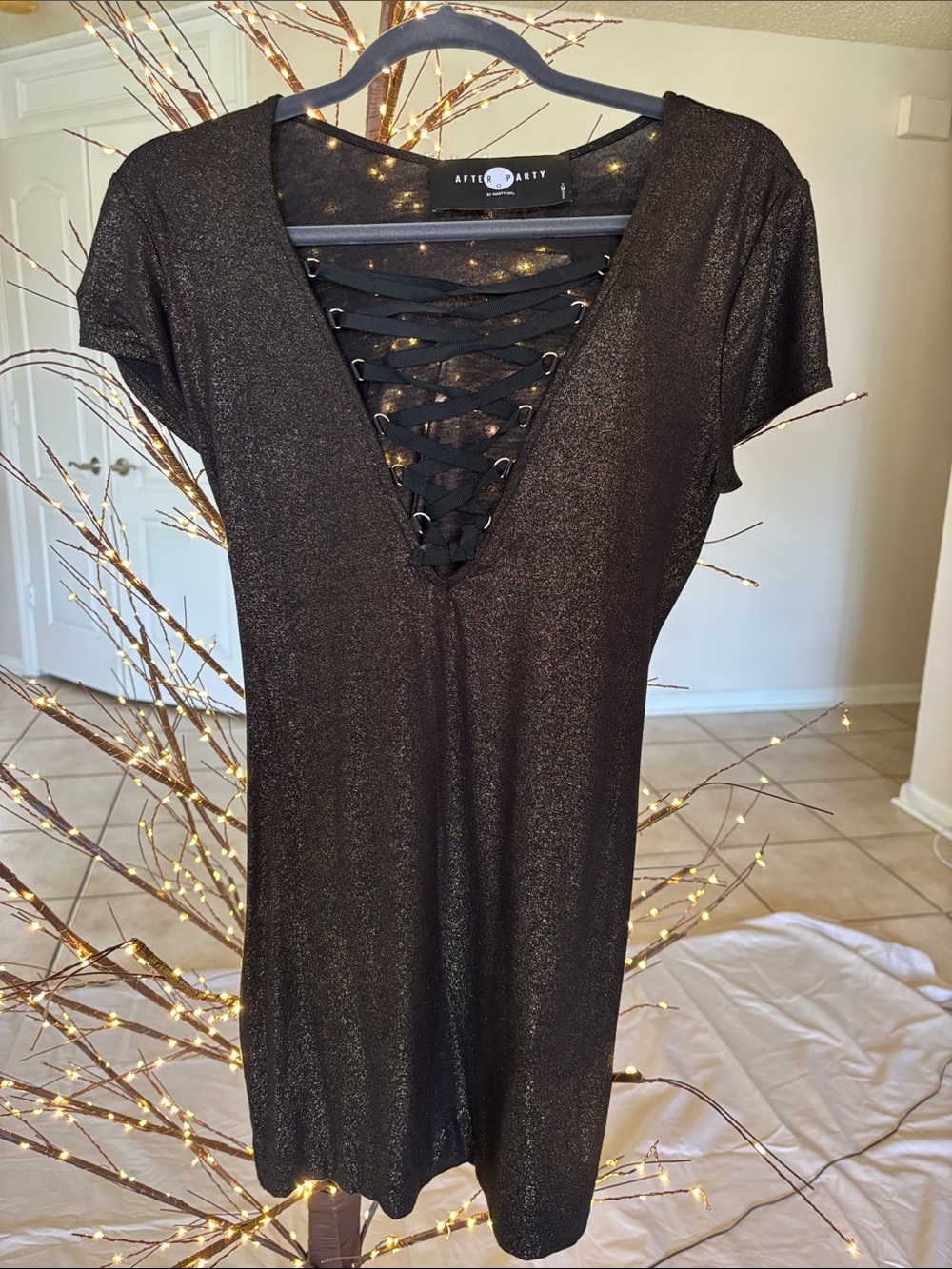 Nasty Gal Black Metallic After Party Logo Top